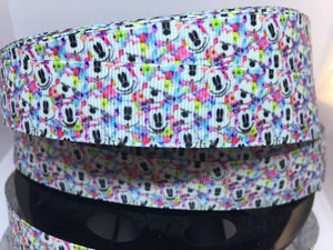 1 yard 7/8" Pretty Mickey Flower and Garden Grosgrain Ribbon - Disney Bow Making Ribbon - Floral Mickey
