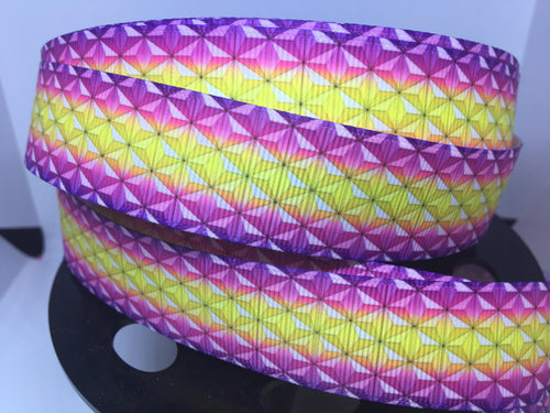 1 yard 1 inch Ombre' Rainbow Epcot Spaceship Earth exterior Grosgrain Ribbon