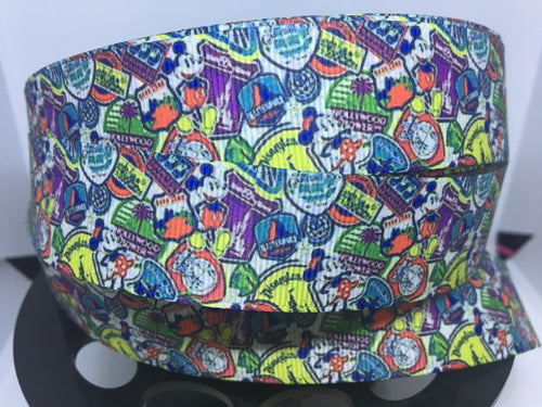 1 yard 1 inch Sticker Collage Dooney Print Grosgrain Ribbon - Bow Making Ribbon