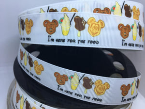 1 yard 7/8" "I'm here for the food" Grosgrain Ribbon - Park food/ snacks