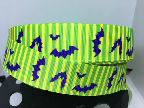 1 yard 1 inch Cast Member Halloween Party Bat Stripe Print Grosgrain Ribbon