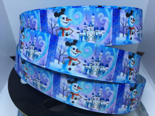 1 yard 1 inch Disney Christmas Mickey Snowman Print Grosgrain Ribbon