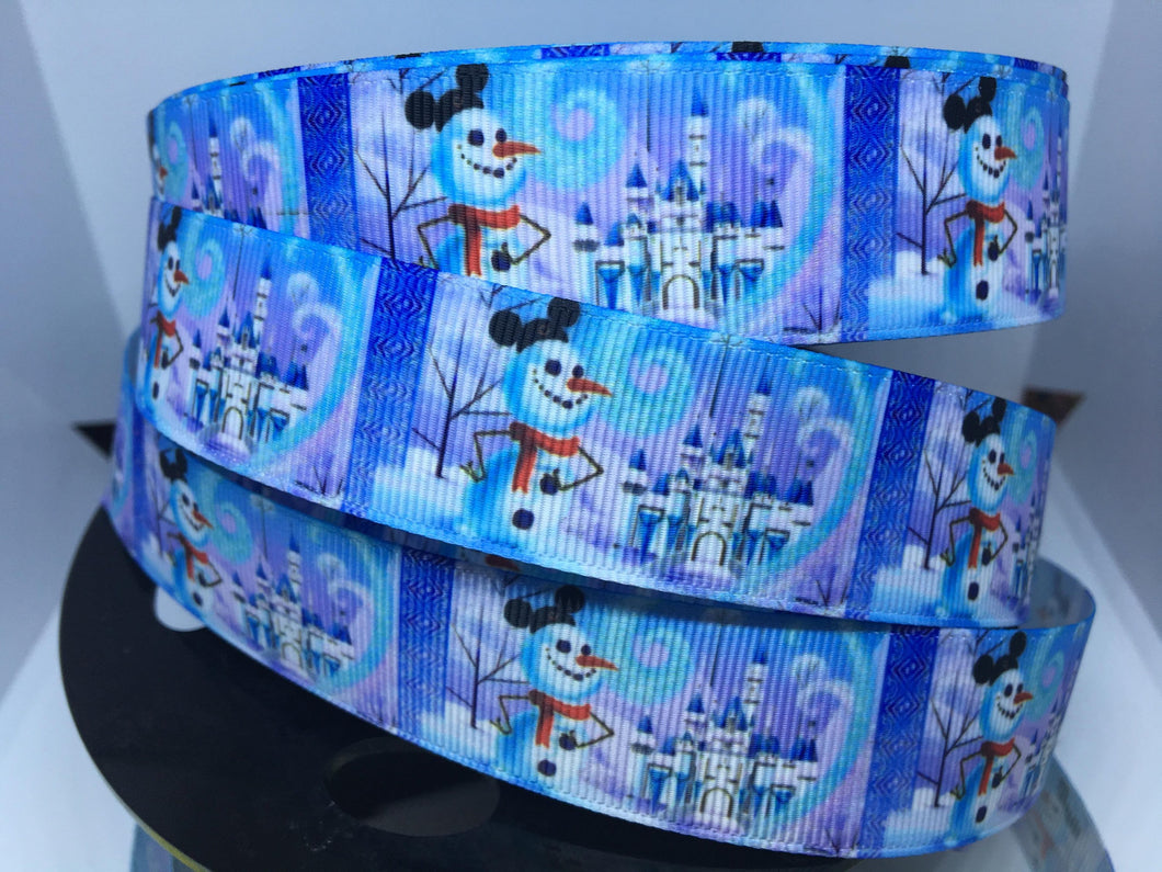 1 yard 1 inch Disney Christmas Mickey Snowman Print Grosgrain Ribbon