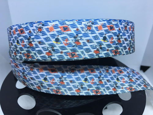 1 yard 1 inch Disney Cruise Line Waves Purse Print Grosgrain Ribbon