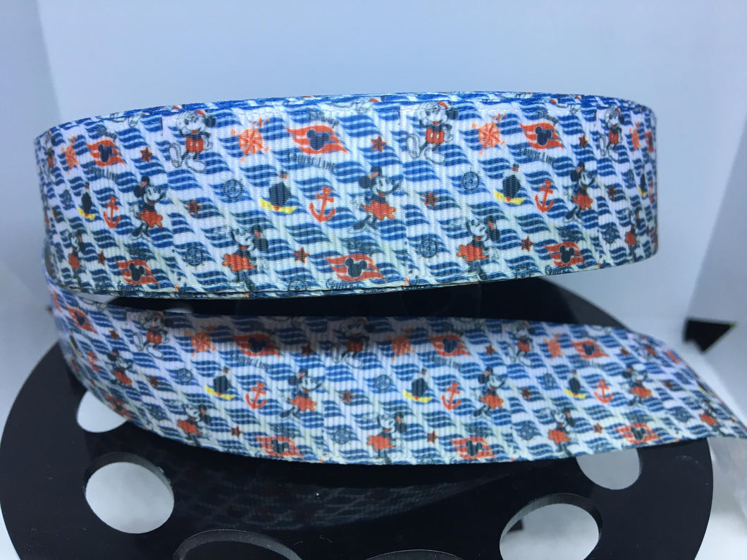 1 yard 1 inch Disney Cruise Line Waves Purse Print Grosgrain Ribbon
