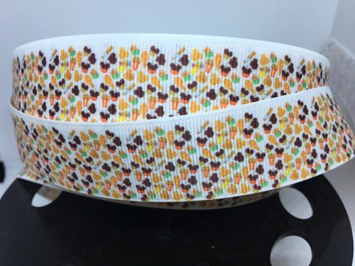 CLEARANCE 1 yard 1 inch Snacks Confetti Grosgrain Ribbon Park food/ snacks Bow Making Ribbon Minnie Goofy PinK