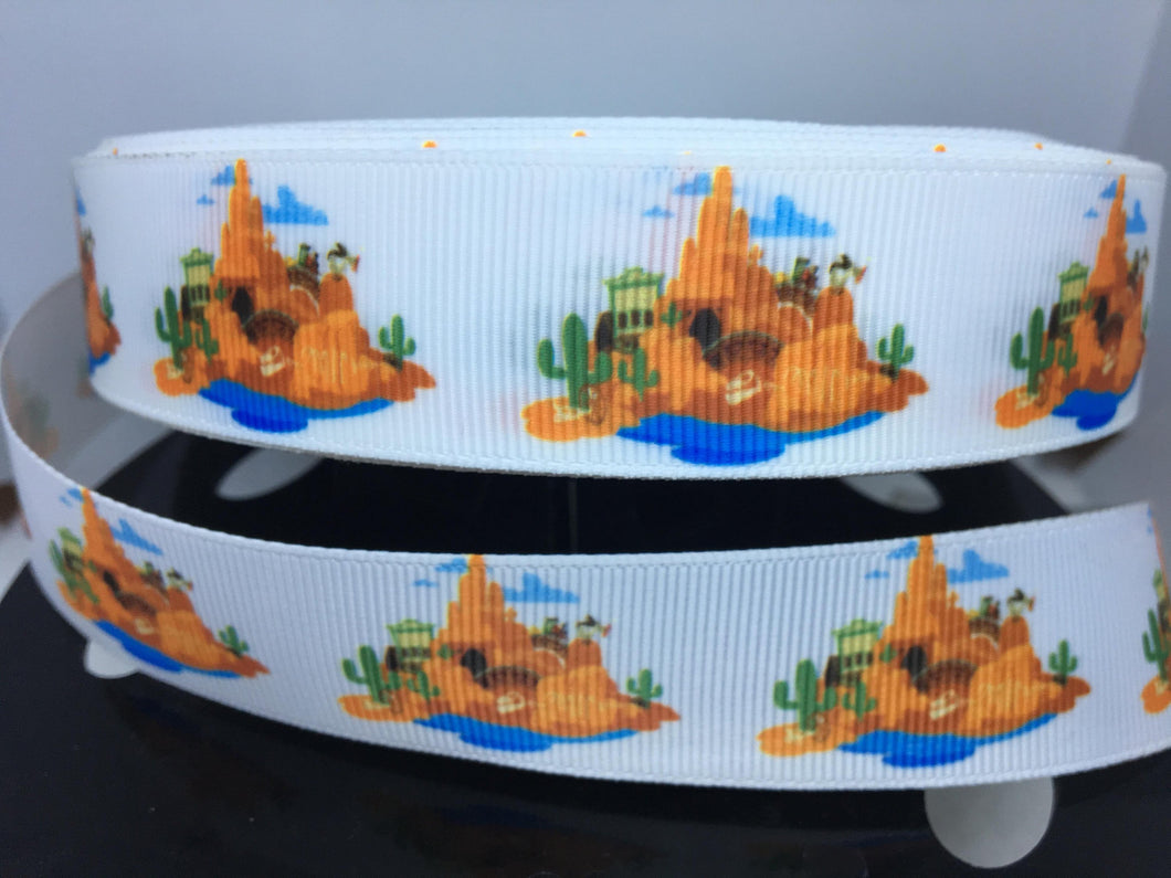 1 yard 1 inch Ride Big Thunder Ranch Railroad Grosgrain Ribbon - Bow Making Ribbon Frontier land